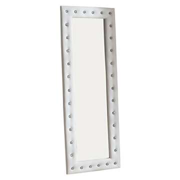 Kings Brand Furniture - Modern Upholstered Tufted Standing Floor Mirror, White