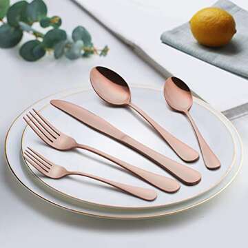 LIANYU Copper Silverware Flatware Set, 20 Piece Stainless Steel Cutlery Set for 4, Mirror Finish, Id...