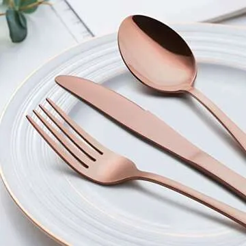 LIANYU Copper Silverware Flatware Set for 4 - Elegant & Durable