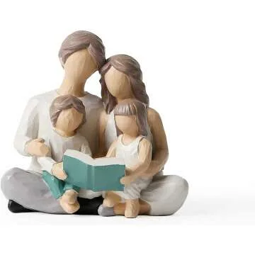 Family Reading Book Figurines - Hand-Painted Gifts