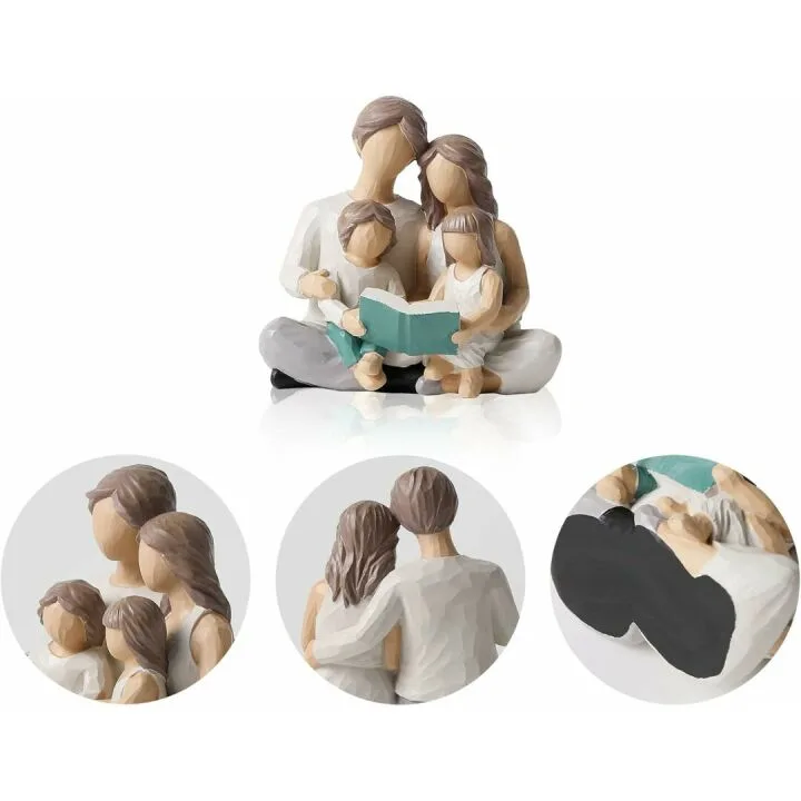 Family Reading Book Figurines - Hand-Painted Gifts