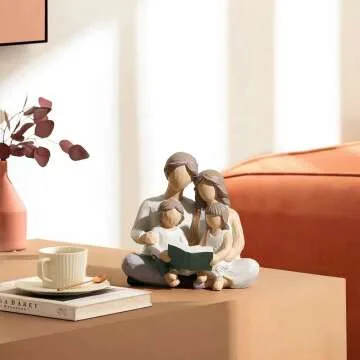 Family Reading Book Figurines - Hand-Painted Gifts