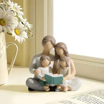 Family Reading Book Figurines - Hand-Painted Gifts
