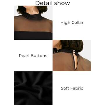 MIHOLL Summer Tops for Women 2024 Sexy Sheer Sleeve Mesh Top Mock Neck Date Night Tee Shirts (Black, Medium)