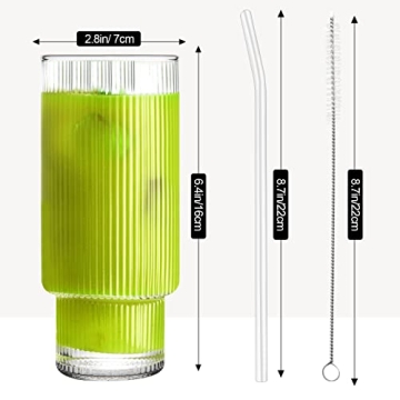 Vozoka Ribbed Glasses Set with Lids and Straws