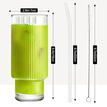 Vozoka Ribbed Glasses Set with Lids and Straws