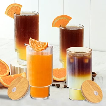 Vozoka Ribbed Glasses Set with Lids and Straws