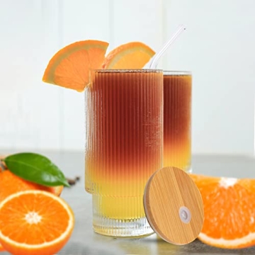 Vozoka Ribbed Glasses Set with Lids and Straws