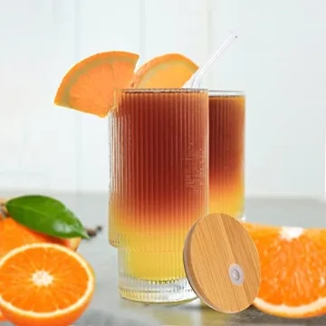 Vozoka Ribbed Glasses Set with Lids and Straws