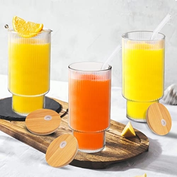 Vozoka Ribbed Glasses Set with Lids and Straws