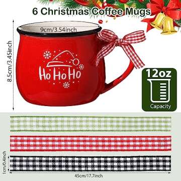 Sawysine Christmas Coffee Mugs Set of 6, 12 oz Ceramic Mug Gift Holiday Hot Cocoa for Mom Woman Fami...