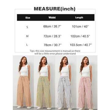 Ymejia Womens Wide Leg Striped Pants Loose Fit Drawstring Comfy High Waist Striped Lounge Pants with Pockets Blue White