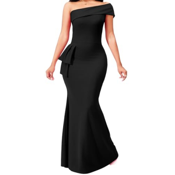 Black Formal Dresses for Women Sexy Bodycon One Off Shoulder Mermaid Cocktail Floor Length Prom Long...