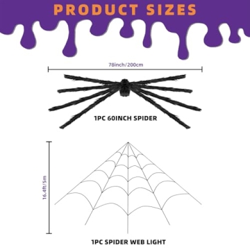 Kendane Halloween Decorations Outdoor and Indoor, 200" Halloween Spider Web with 59" Giant Spider, S...