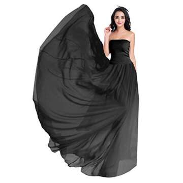 v28 Women Full/Ankle Length Flowy Elastic Retro High Waisted Long Chiffon Maxi Skirt (M, Black)