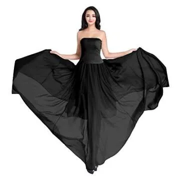 v28 Women Retro High Waisted Chiffon Maxi Skirt in Black