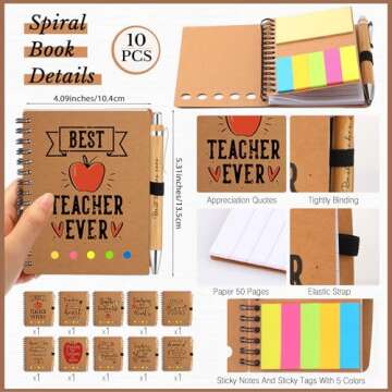 Glenmal 10 Sets Teacher Appreciation Gift Bulk Spiral Notebook Thank You Gift for Women Teachers fro...