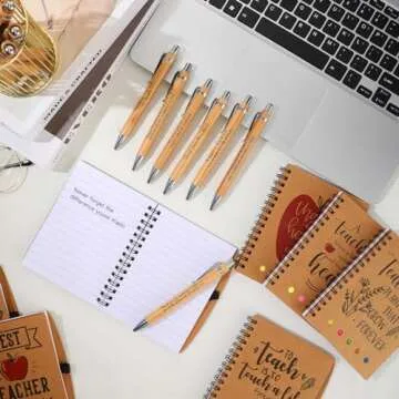 Glenmal 10 Sets Teacher Appreciation Gift Bulk Spiral Notebook Thank You Gift for Women Teachers from Students Inspirational Journal with Bamboo Pens for Valentine's Day 100 Days of School Gift