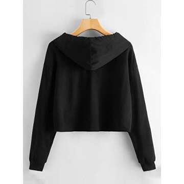 MakeMeChic Women's Cropped Hoodie Casual Workout Crop Sweatshirt Tops C Black XL