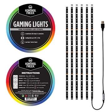 KontrolFreek Gaming Lights: LED Strip Lights, USB Powered with Controller, 3M Adhesive for TV, Conso...