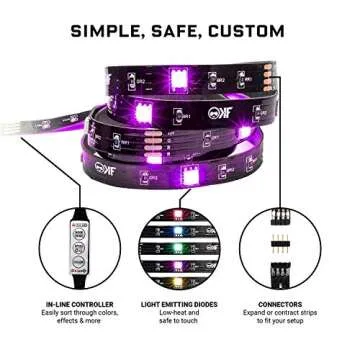 KontrolFreek Gaming Lights: LED Strip Lights, USB Powered with Controller, 3M Adhesive for TV, Console, PC, Wall (9 ft)