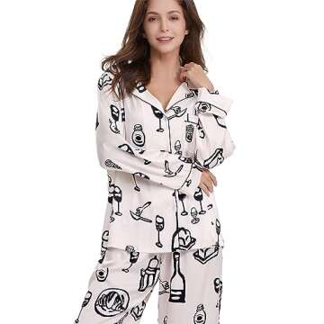 YiNi LuLu Womens Silk Satin Pajamas Set Button Down 2 Piece Pjs Set For Women Long Sleeve Oversized Sleepwear with Pockets