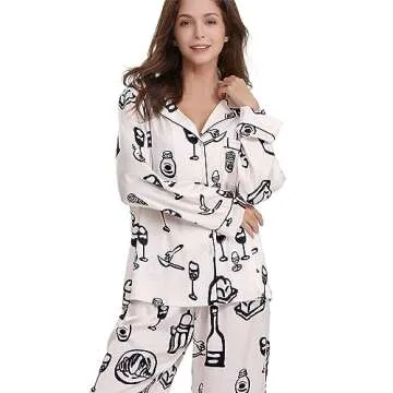 YiNi LuLu Womens Silk Satin Pajamas Set Button Down 2 Piece Pjs Set For Women Long Sleeve Oversized Sleepwear with Pockets