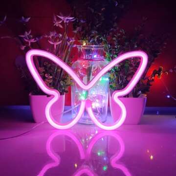 JYWJ Butterfly Neon Sign,USB or 3-AA Battery Powered Neon Light,LED Table Decoration,Bedroom Wall Decoration,Birthday Gift,Wedding Supplies Business Gift(Pink)