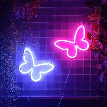JYWJ Butterfly Neon Sign,USB or 3-AA Battery Powered Neon Light,LED Table Decoration,Bedroom Wall Decoration,Birthday Gift,Wedding Supplies Business Gift(Pink)