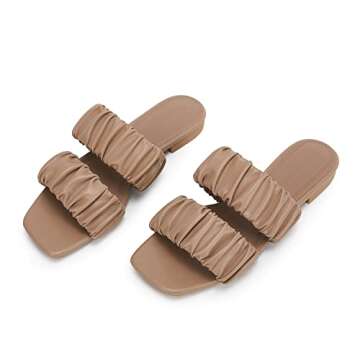 PiePieBuy Womens Square Open Toe flat Sandals Two Straps Low Heel Mule Slides