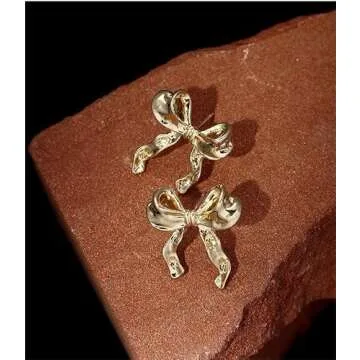 14K Gold Bow Knot Lightweight Small Hoop Earrings for Women (gold-1)