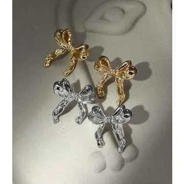 14K Gold Bow Knot Lightweight Small Hoop Earrings for Women (gold-1)