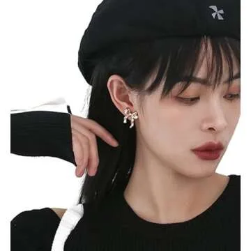 14K Gold Bow Knot Lightweight Small Hoop Earrings for Women (gold-1)