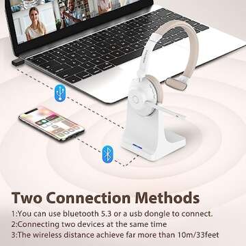 Bluetooth Headset with Noise Cancellation & Charging Base