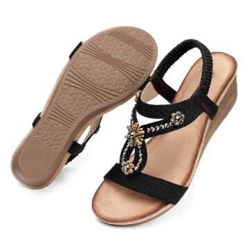 Stylish SHIBEVER Black Wedge Sandals for Women