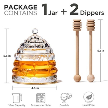 Elegant Glass Honey Jar with 2 Dippers – 9 OZ Capacity
