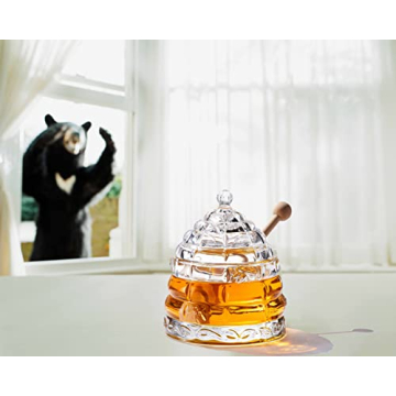 Elegant Glass Honey Jar with 2 Dippers – 9 OZ Capacity