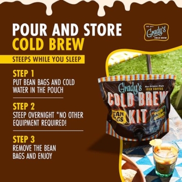 GRADY’S COLD BREW Coffee Pouches | New Orleans Style | 100% Arabica Ground Coffee & Chicory | All-in-One Cold Brew Kit with 12 Easy-to-Brew Beans Bags | Makes 36 drinks