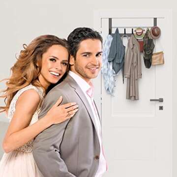 Peasulin Over The Door Hooks, Sturdy Door Hanger, Large Over The Door Towel Rack with 12 Hooks, Heavy Duty Easy to Install, for Bathroom, Bedroom，Kitchen，Hanging Towels, Coats