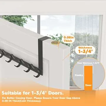 Peasulin Over The Door Hooks, Sturdy Door Hanger, Large Over The Door Towel Rack with 12 Hooks, Heavy Duty Easy to Install, for Bathroom, Bedroom，Kitchen，Hanging Towels, Coats