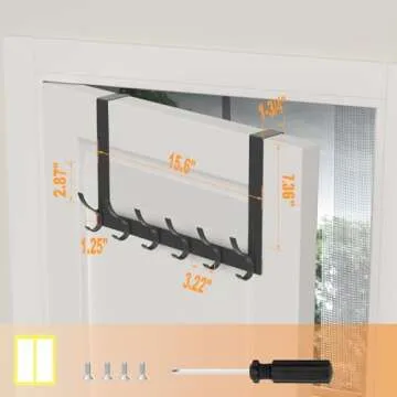 Peasulin Over The Door Hooks, Sturdy Door Hanger, Large Over The Door Towel Rack with 12 Hooks, Heavy Duty Easy to Install, for Bathroom, Bedroom，Kitchen，Hanging Towels, Coats