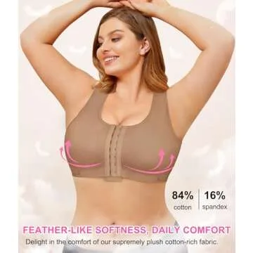 BRABIC Women Front Closure Post Surgery Compression Everyday Bras for Mastectomy Support with Adjustable Straps Wirefree White(Medium, Dark Beige)