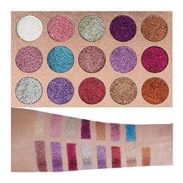 BestLand 15 Colors Glitter Eyeshadow Palette Shimmer Ultra Pigmented Makeup Eye Shadow Powder Long Lasting Waterproof Holiday Party Makeup (Colors A)
