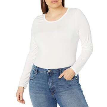 The Drop Women's White Hannah Long-Sleeve Crew Neck Fitted T-Shirt, L