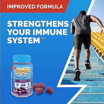 Emergen-C Immune+ Elderberry Gummies, 750 mg Vitamin C with Vitamin D, Zinc and Electrolytes, Immune Support Dietary Supplement, Caffeine Free, Gluten Free, Elderberry Flavor - 45 Count