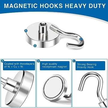 LOVIMAG Strong Magnetic Hooks Heavy Duty, 40lbs Magnet Hooks for Cruise Cabin, Strong Magnets for Hanging, Refrigerator, Locker Accessories, Cruise Ship Essentials Must Haves, Kitchen, Office- 4 Pcs