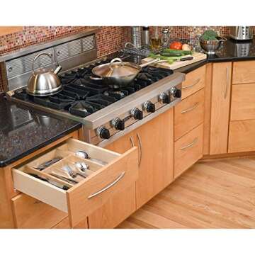 Rev-A-Shelf Natural Maple Wood 7-Compartment Drawer Organizer for Kitchen Utensils