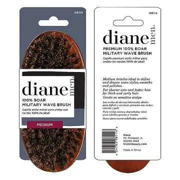 Diane Premium 100% Boar Bristle Military Wave Brush for Men and Barbers, Medium-Firm Bristles for Thick Coarse Hair, Detangling, Smoothing