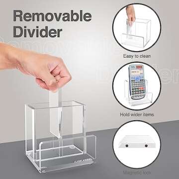 CLASSIC ACRYLIC Pen Organizer for Desk-A Modern Desk Accessory w/a Removable Divider is Great as a P...