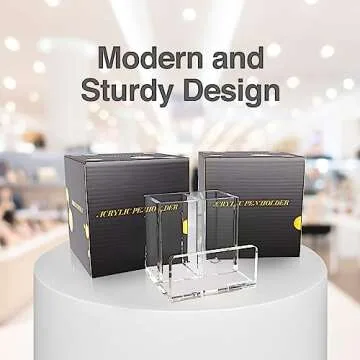 CLASSIC ACRYLIC Pen Organizer for Desk-A Modern Desk Accessory w/a Removable Divider is Great as a Pen & Makeup Brush Holder-This Chic Acrylic Storage Stand Makes a Great Gift for Home/Work Space